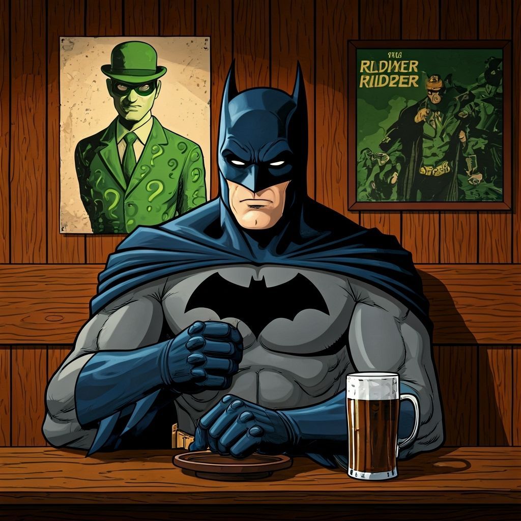 Batman Drinks in Inn with Riddler Poster
