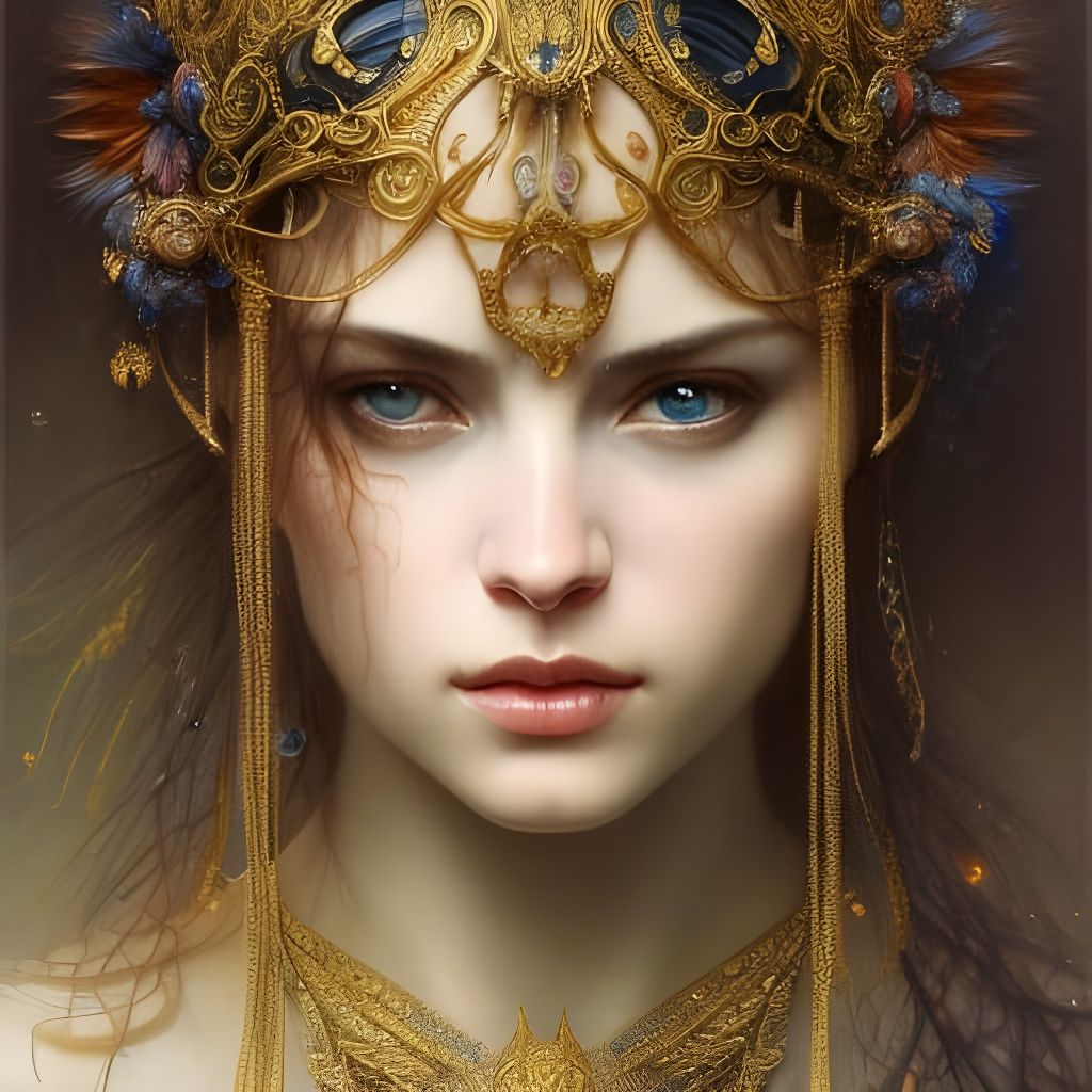 Ornate Portrait of Woman with Gold Jewelry