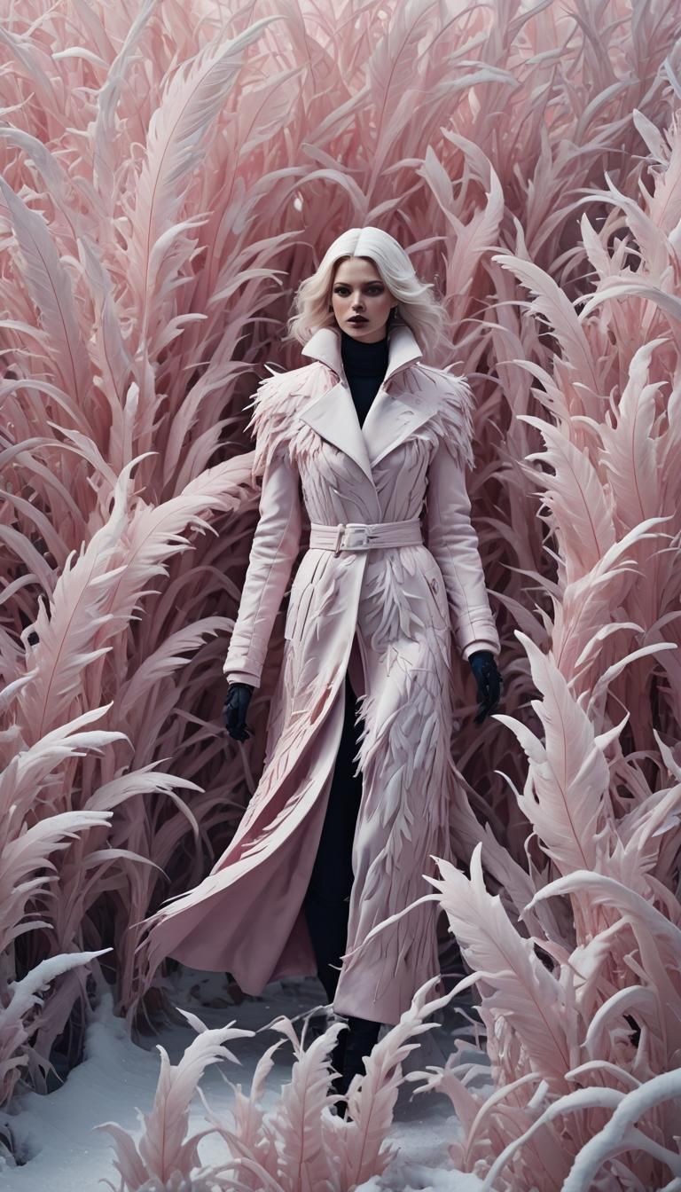 Snow Pattern Silhouette with Feathers in Dark Fashion Style