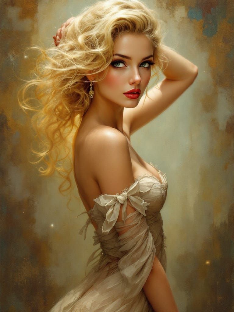 Blond Pin-Up Woman with Atmospheric Tones