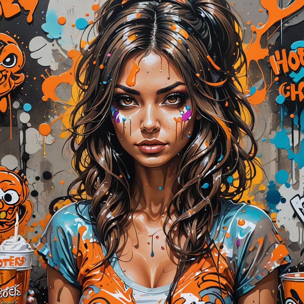 Hooters Girl in Graffiti Splash Art Style