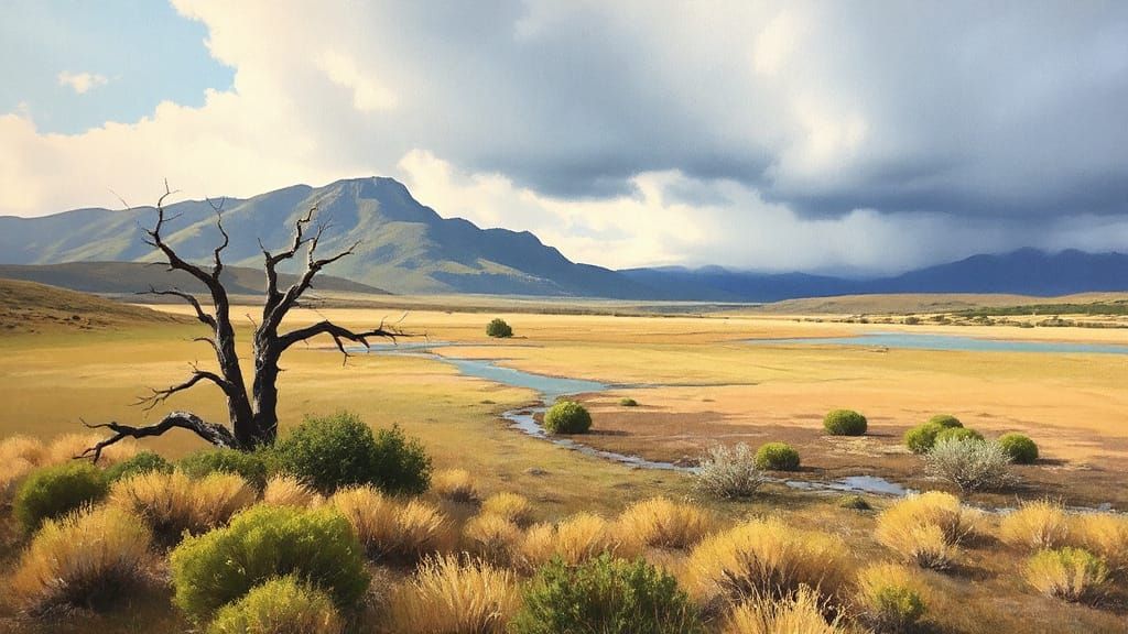 Impressionist Landscape on Parchment: Serene Spring Aftermat...