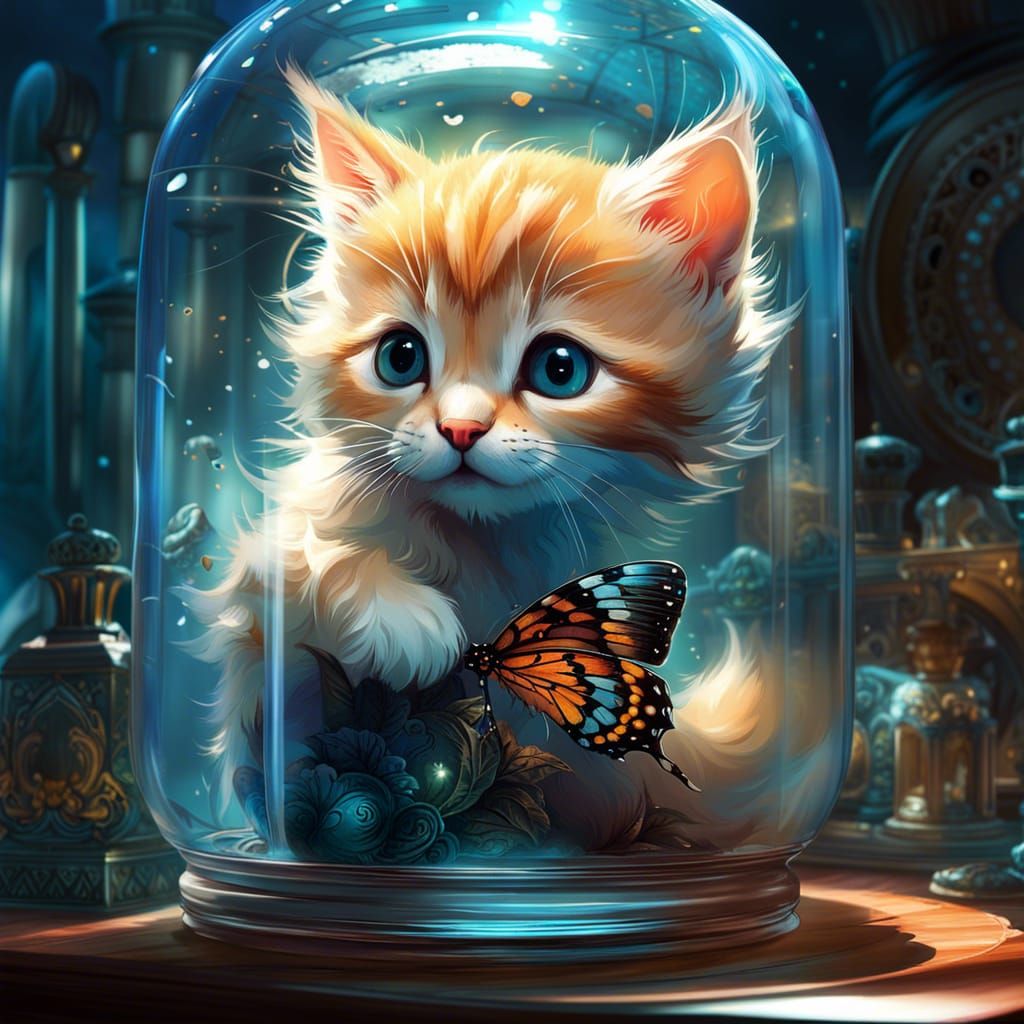 Cute Chibi Kitten Imprisoned: Digital Art