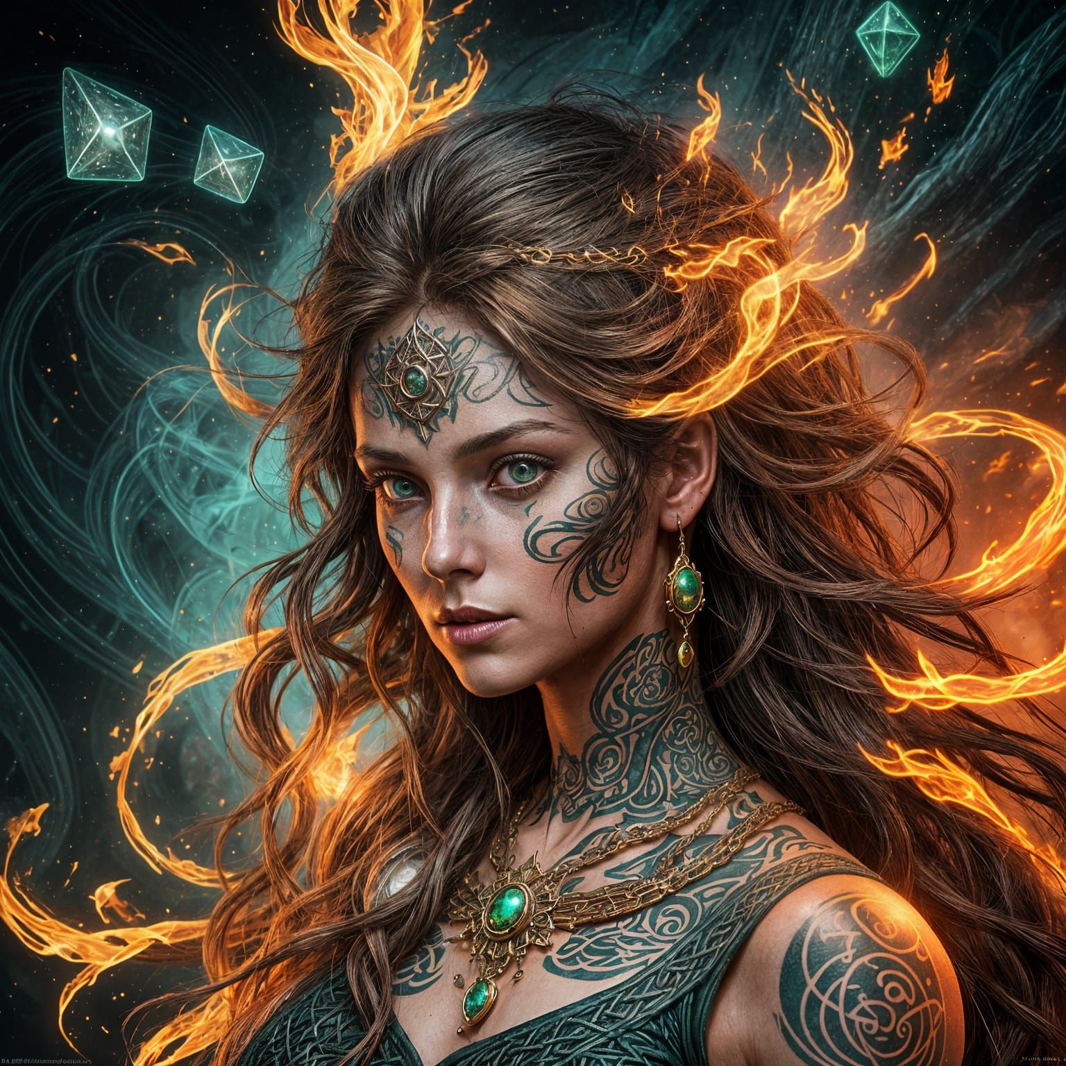 Ethereal Dark Fantasy Goddess in Vibrant Celtic-inspired Art