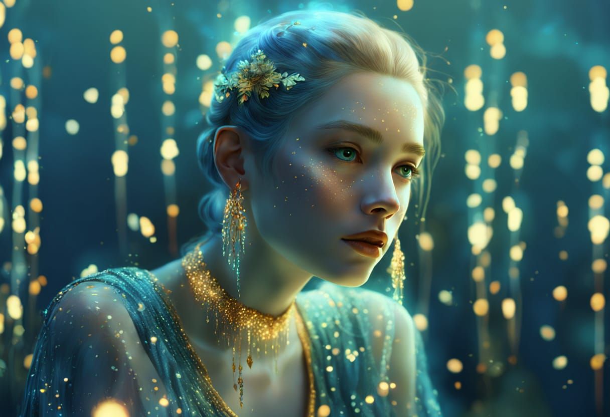 Dreamlike Woman in Mystical Forest, Digital Painting