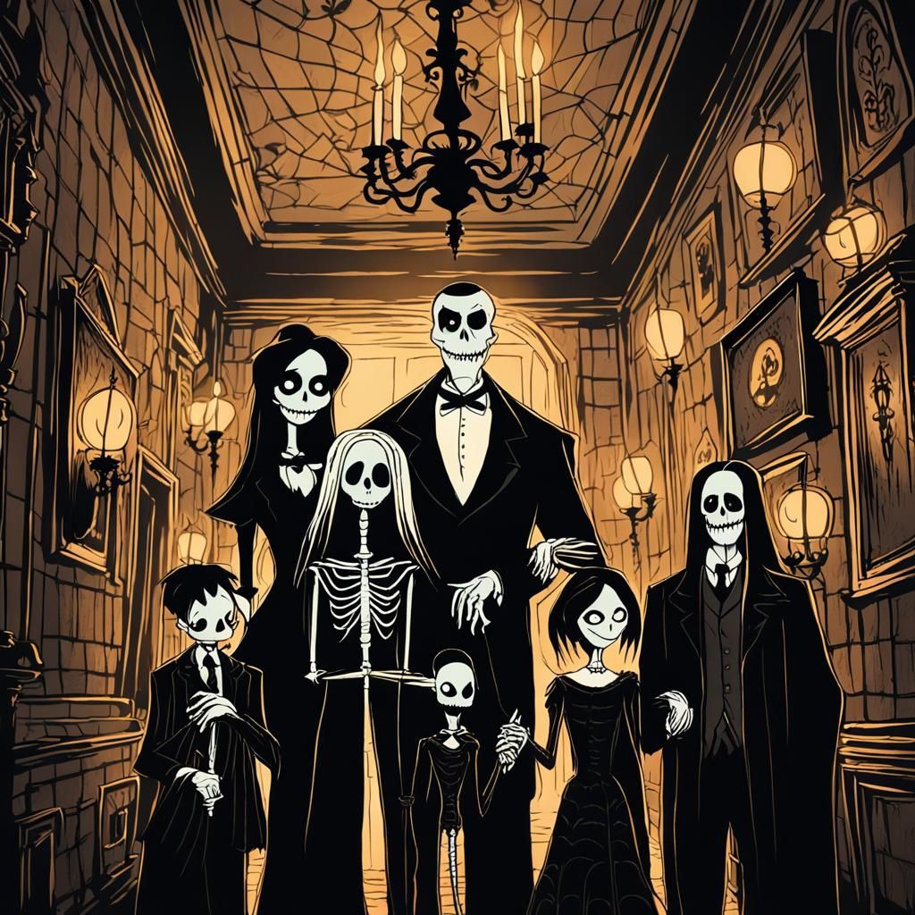 The Addams Family Portrait in Dark Academia Style