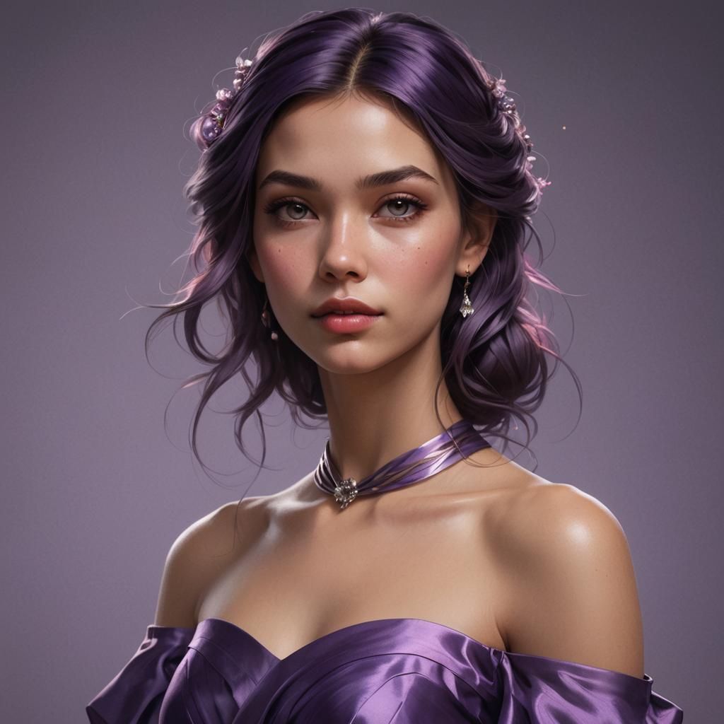 Beautiful Girl in Purple Dress, Hyperdetailed Portrait