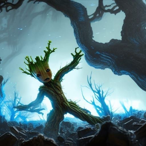 Groot with Frost Powers, Dark Fantasy Concept Art