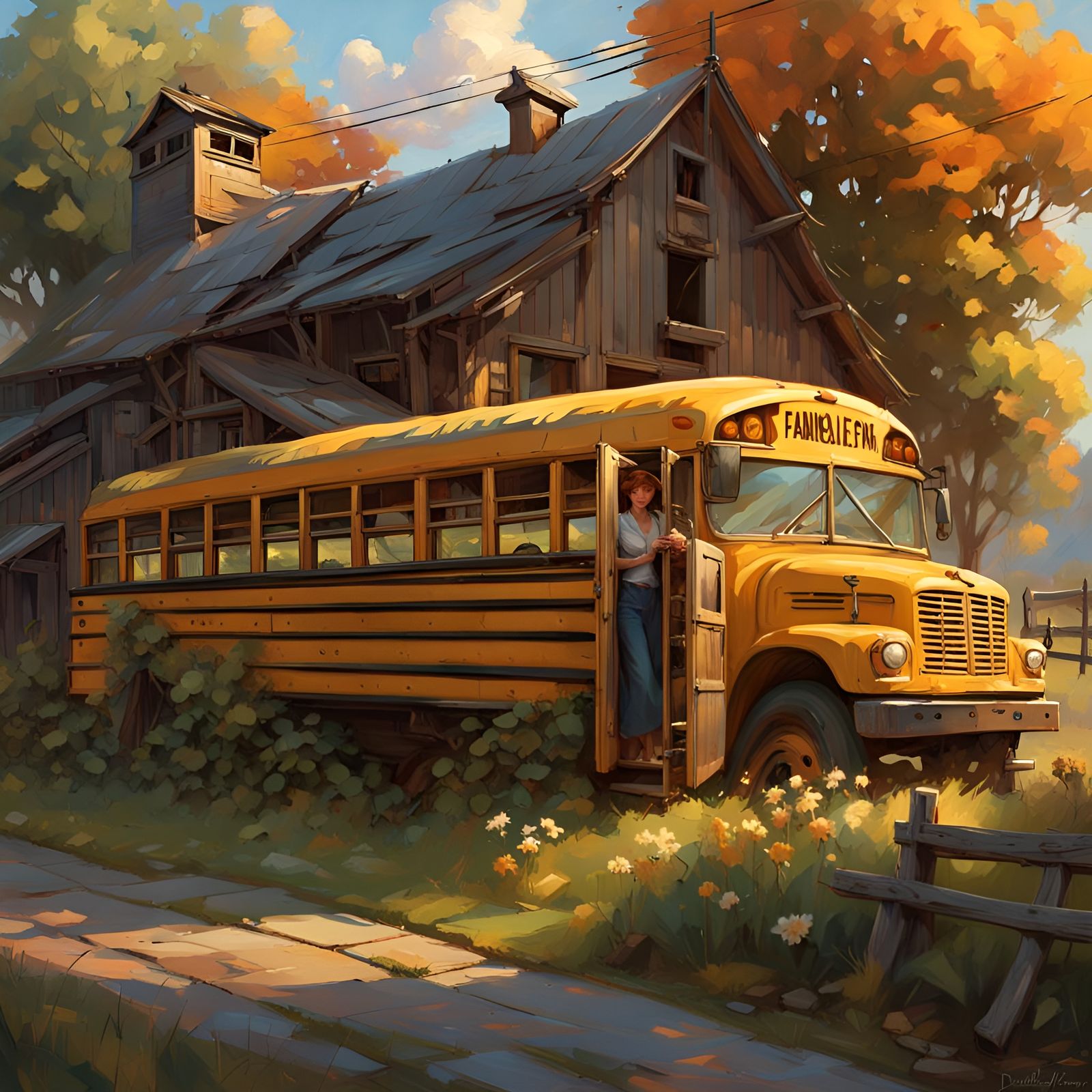 Overgrown School Bus at Farm, Dynamic Lighting