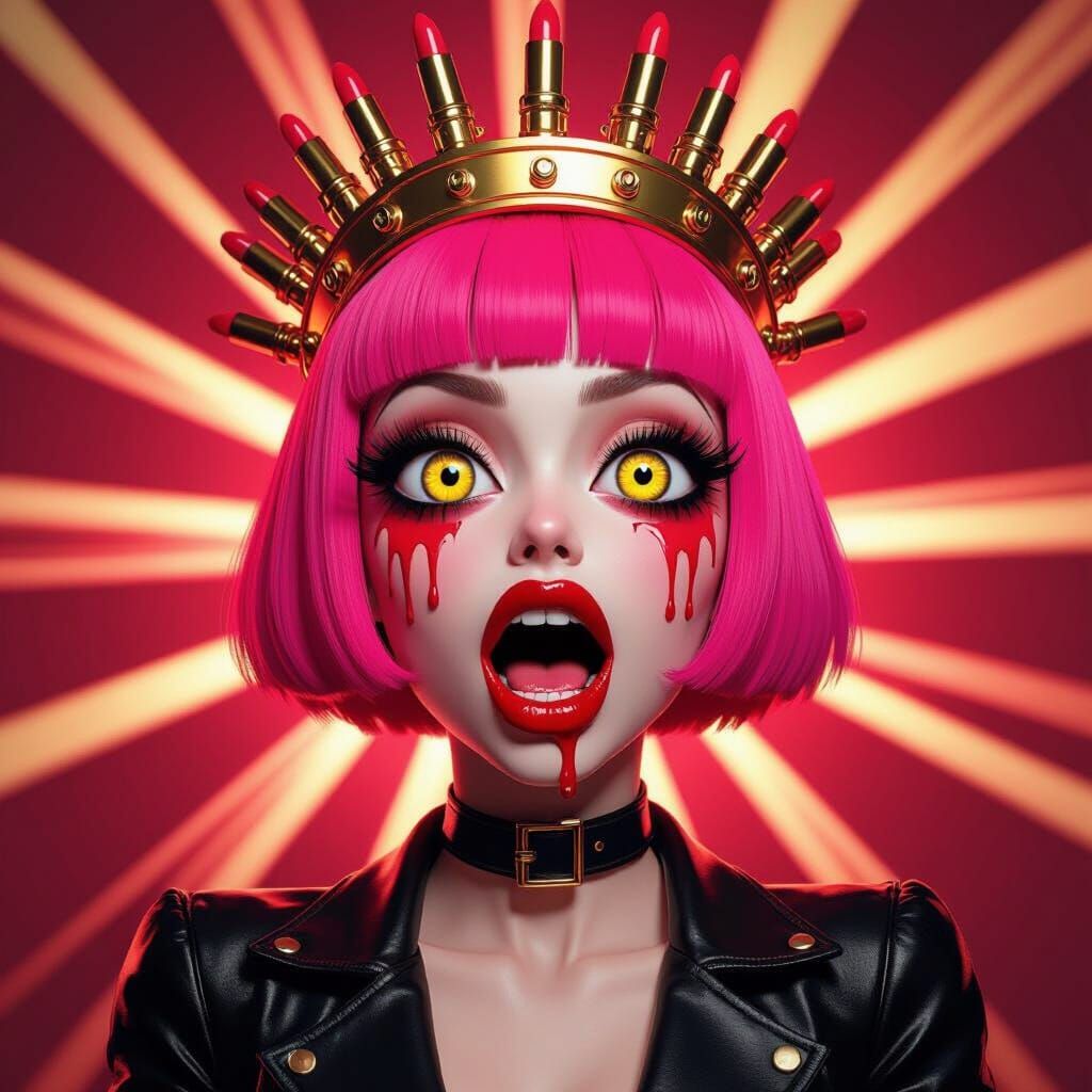 Surreal Pink Bob Character in Pop-Art Cyberpunk Style