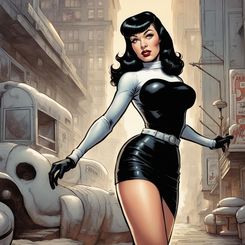 Classic Pin-Up Girl in Comic Book Style