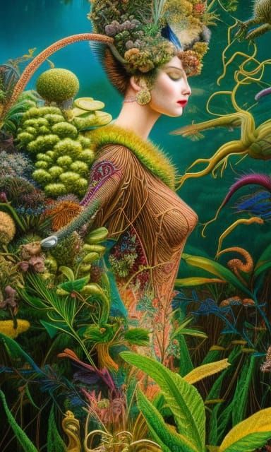 Hybrid Woman in Mycelium Network: Fashion Magazine Art