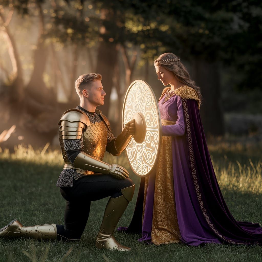 Siegfried in Majestic Gold Armor Before Queen Brunhilde in E...