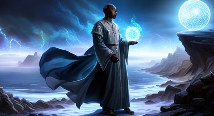 Wizard Casting Atomic Fire Spell on Cliff Top