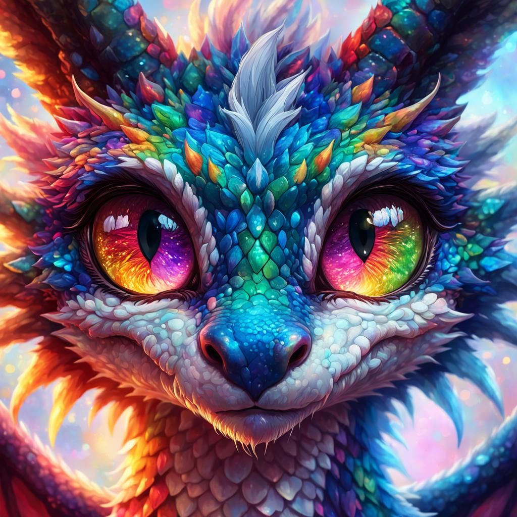 Anime Dragon Portrait with Multichromatic Eyes