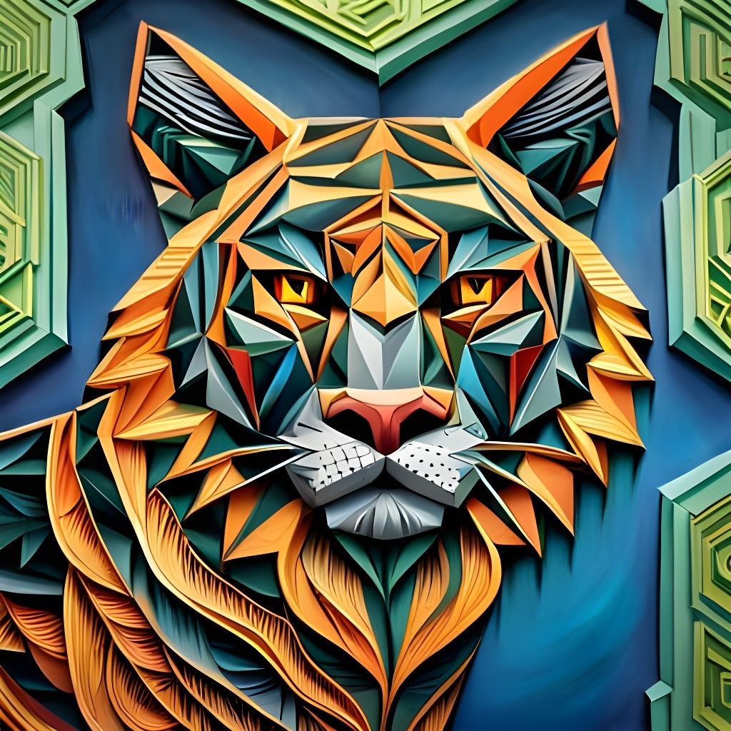 Origami Paper Tiger in Jungle, Quilling Style