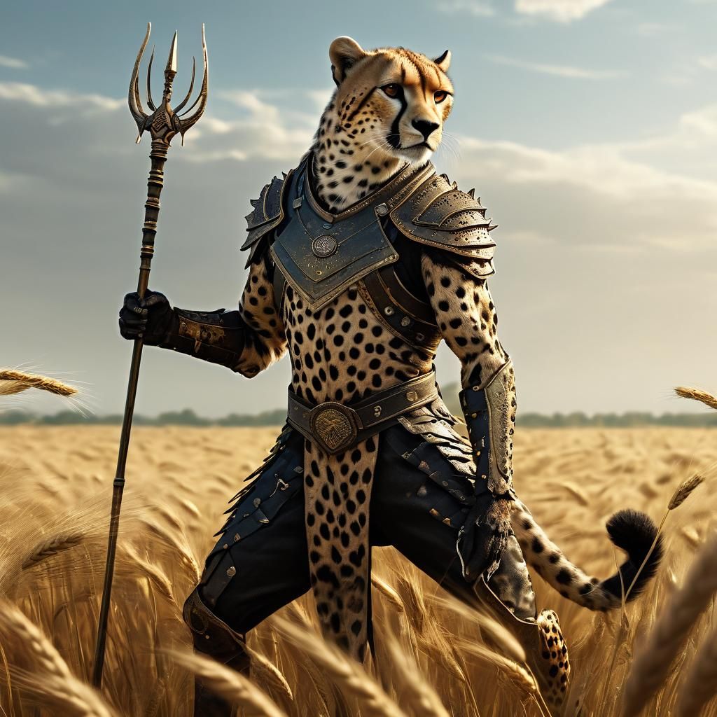 Bipedal Cheetah Warrior in Wheat Field