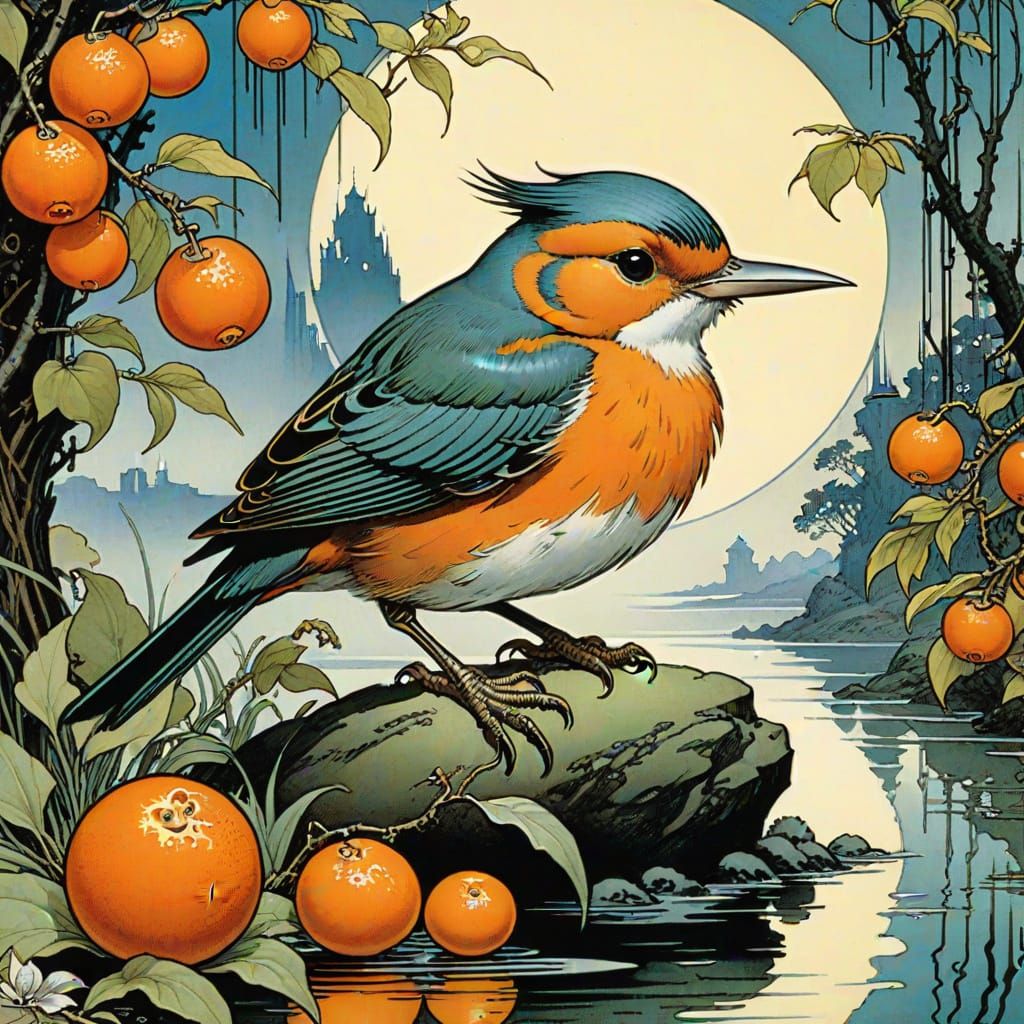 Mandarin Diamond Bird Illustration
