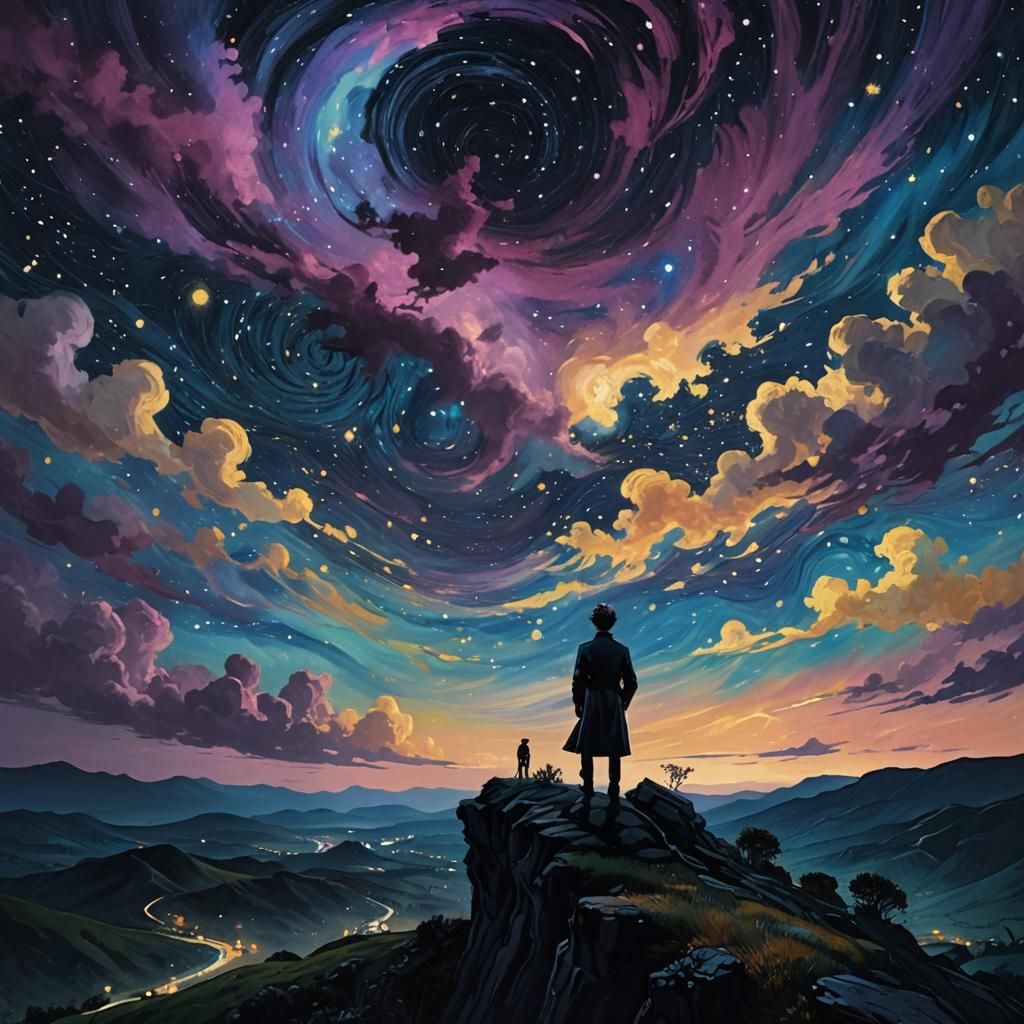 Dramatic Starry Night Landscape in Zaffre Hues