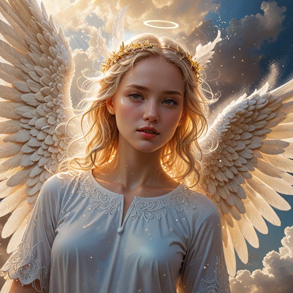 Majestic Angel with Glowing Face and Wings