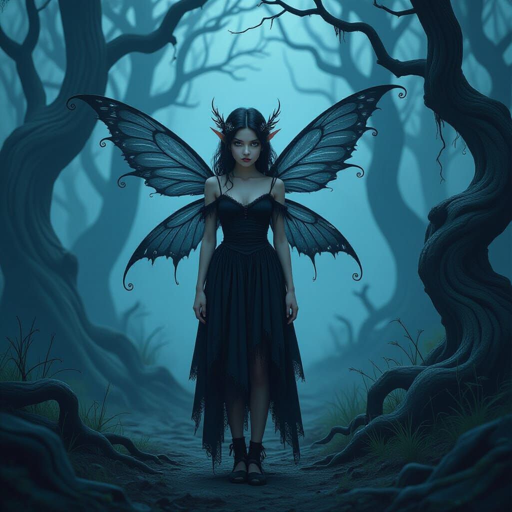 Dark Fairy in Mystical Woods, Digital Art