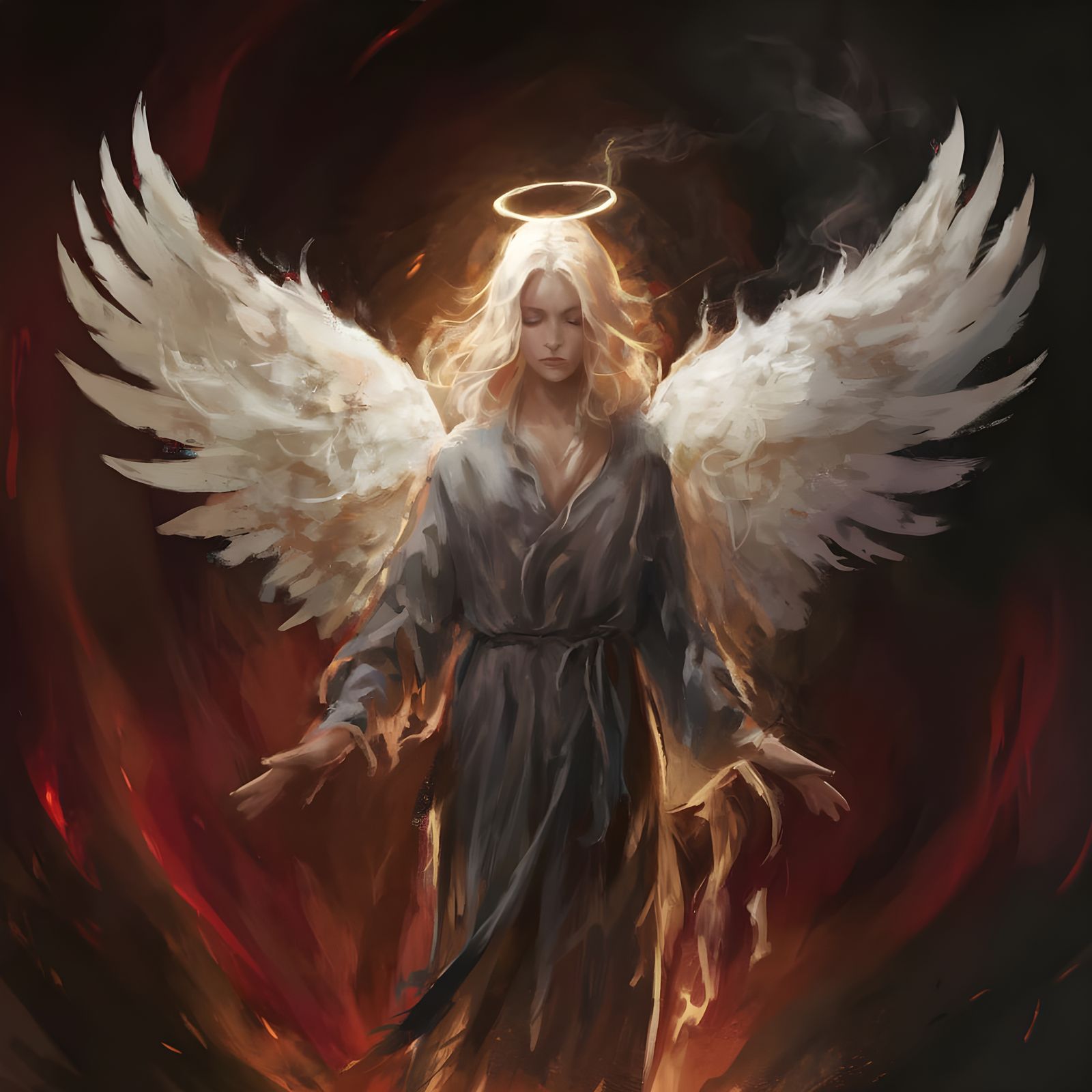 Angel Emerges from Fiery Abyss in Hellish Scene