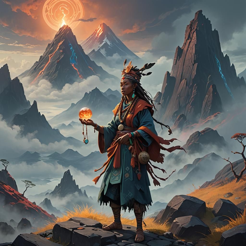 Mystical Shaman with Healing Pebble, Fantasy Art