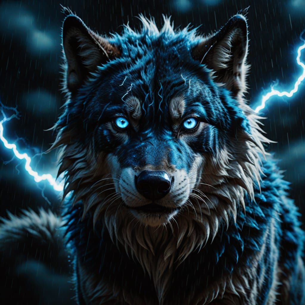 Raiju the Thunder Wolf in Hyperrealistic Style