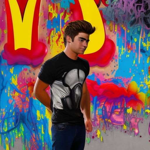 Zac Efron at McDonald's in Graffiti Street Art