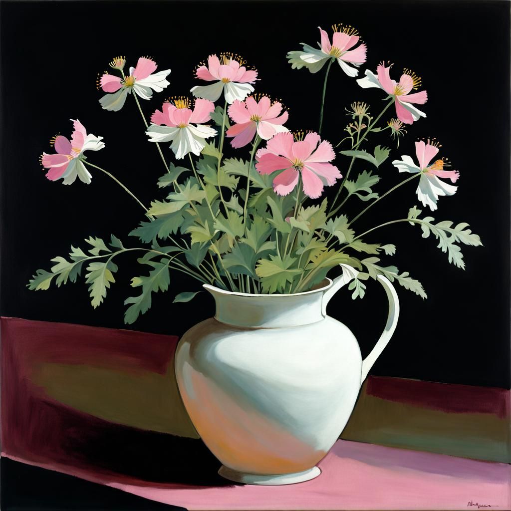 Pink Wildflowers in Vintage Illustration Style