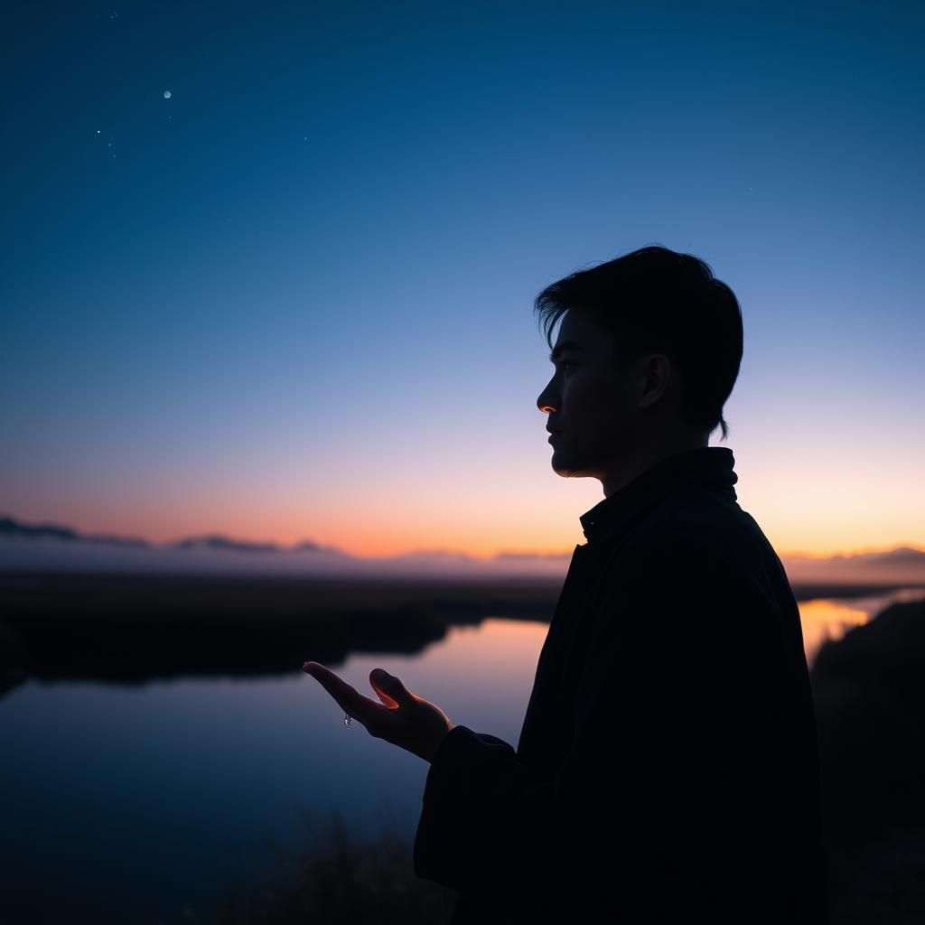 Twilight Landscape with Figure in Emotive Portraiture Style