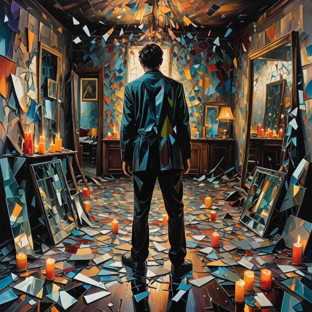 Shattered Mirror Dreamscape: A Surreal Expressionist Paintin...