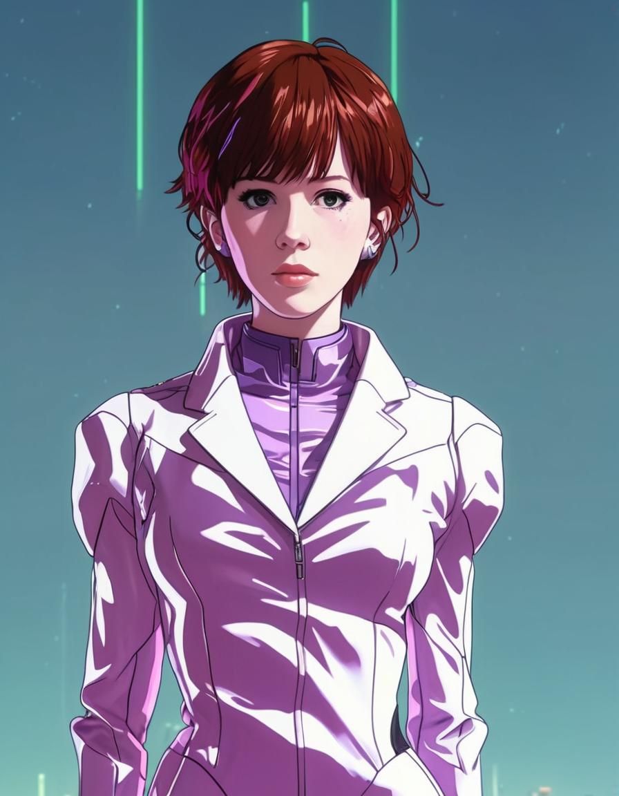 Molly Ringwald in Cyberpunk Anime Cityscape