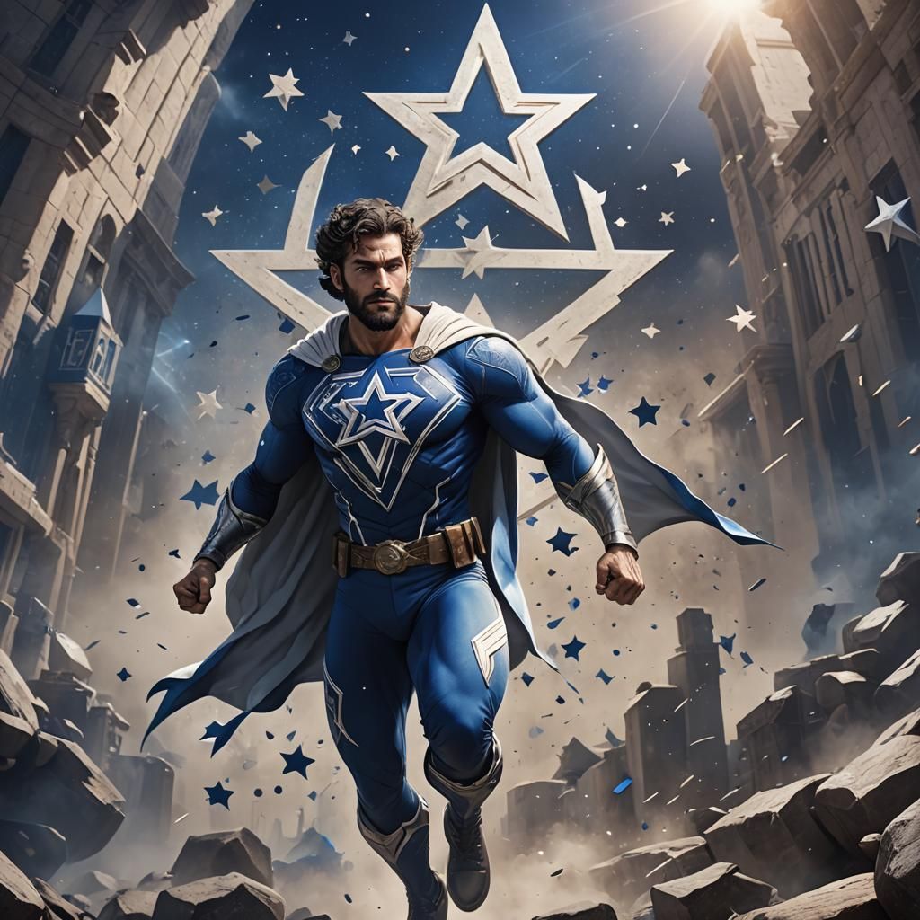Jewish Superhero in Blue and White, Digital Art