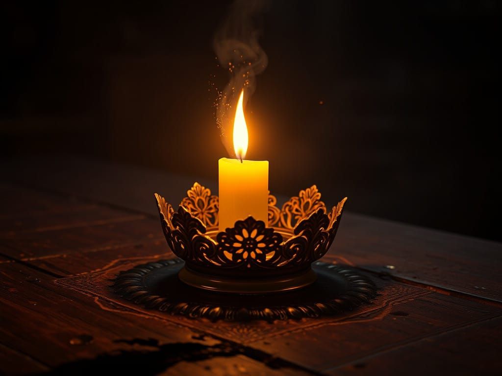 Ethereal Gold Candle Holder in Dark Fantasy Scene