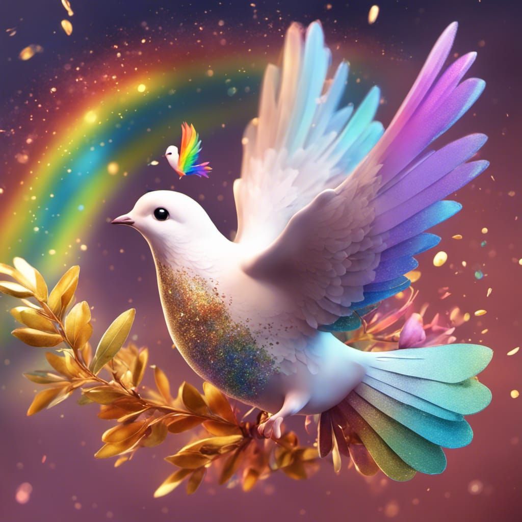 Dove and Chibi Girl with Olive Branch