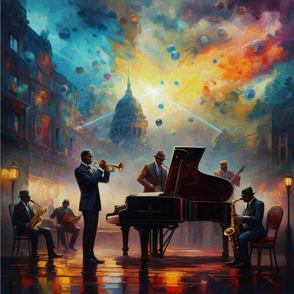 Abstract Jazz Scene in Asian Art Style