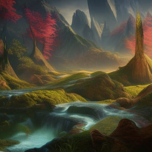 Detailed Nature Matte Painting in Deep Color