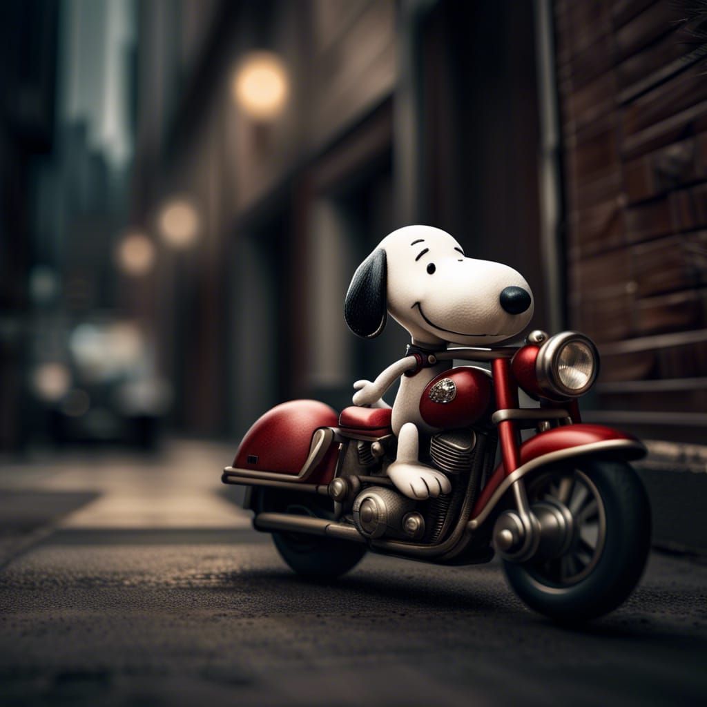 Hyperrealistic Snoopy Rides a Motorcycle