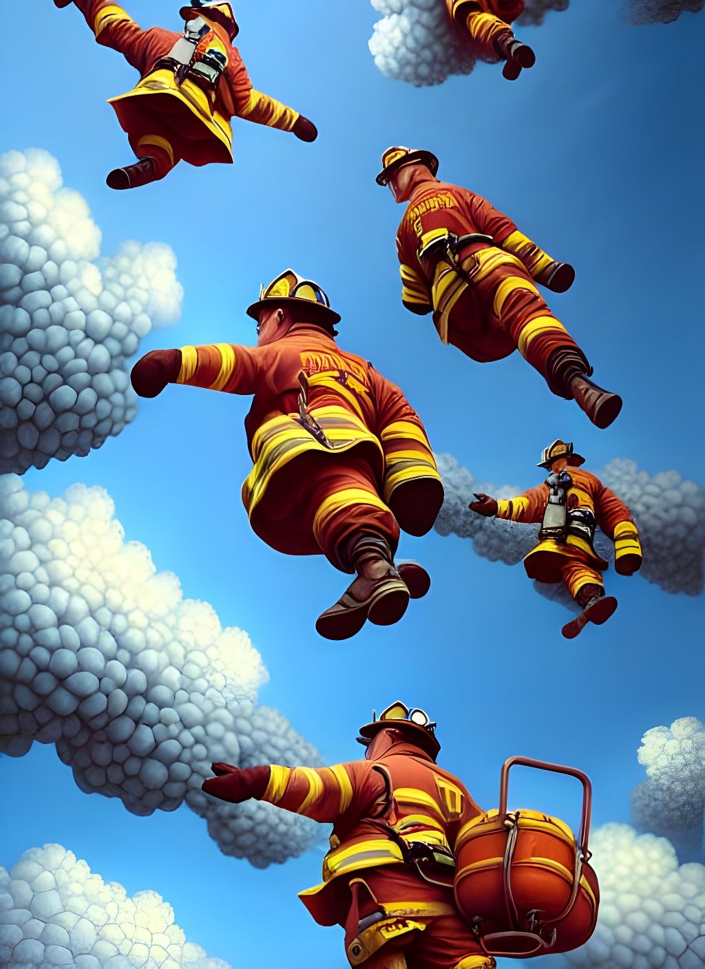 Flying Firemen in Retrofuturistic Concept Art