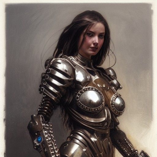Cyborg Knight Girl with Metal Horse Portrait