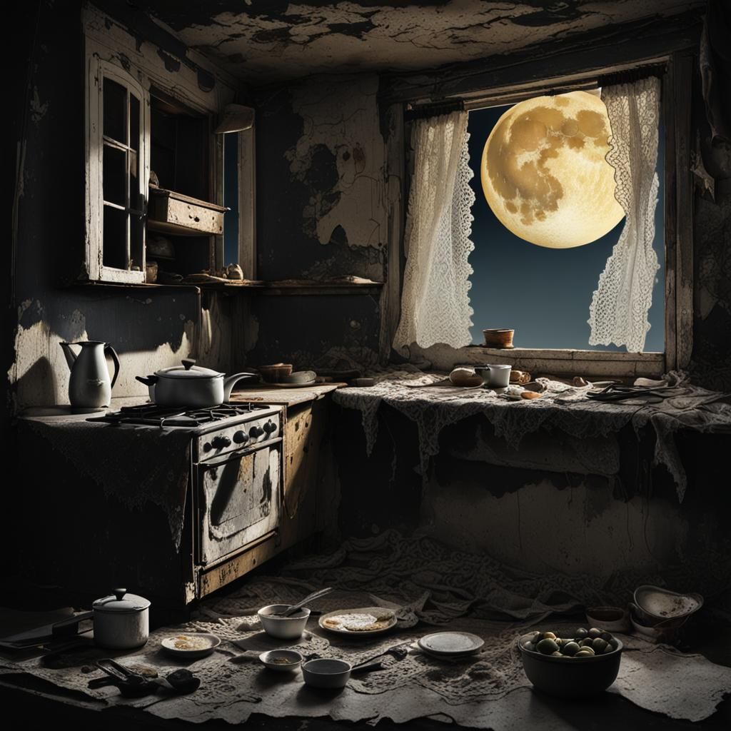 Terrifying Face at Window in Ghostly Kitchen