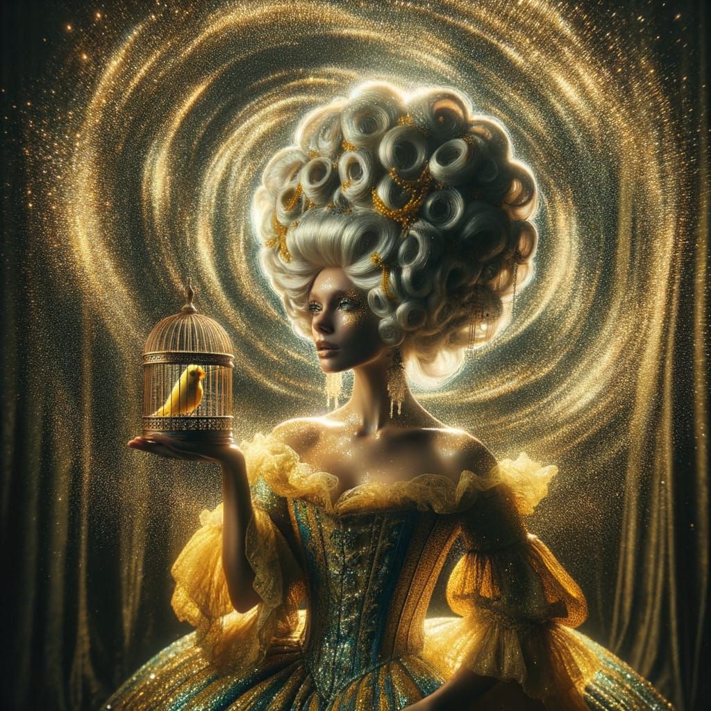 French Aristocrat in Gown with Birdcage Wig