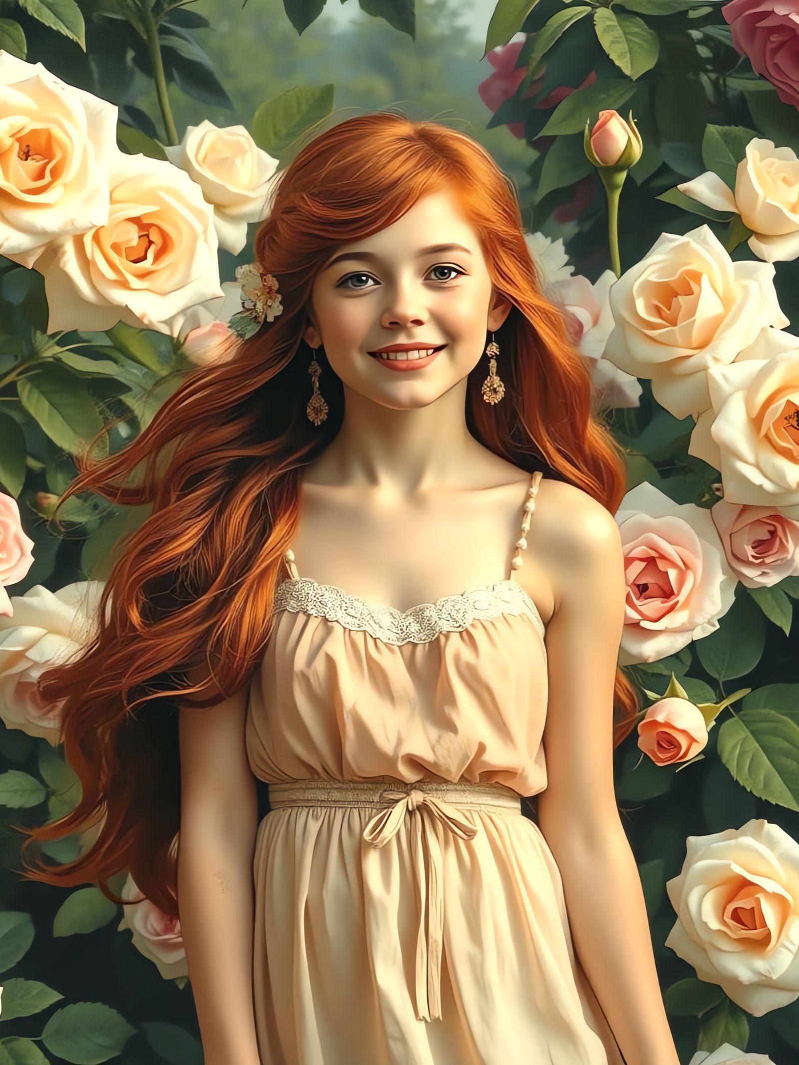 Red-Haired Girl in Renaissance Garden