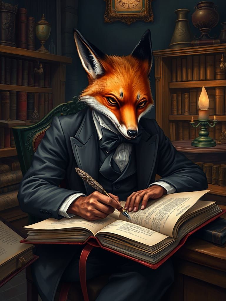Victorian Fox Artist Sketches in Opulent Study