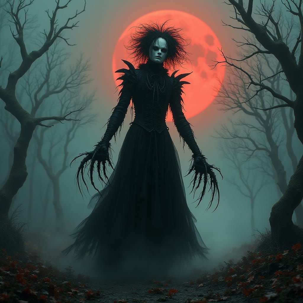 Ethereal Scissorhand Creature in Forsaken Landscape