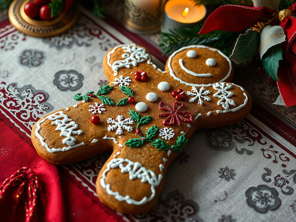 Decorated Gingerbread Man with Christmas Scene