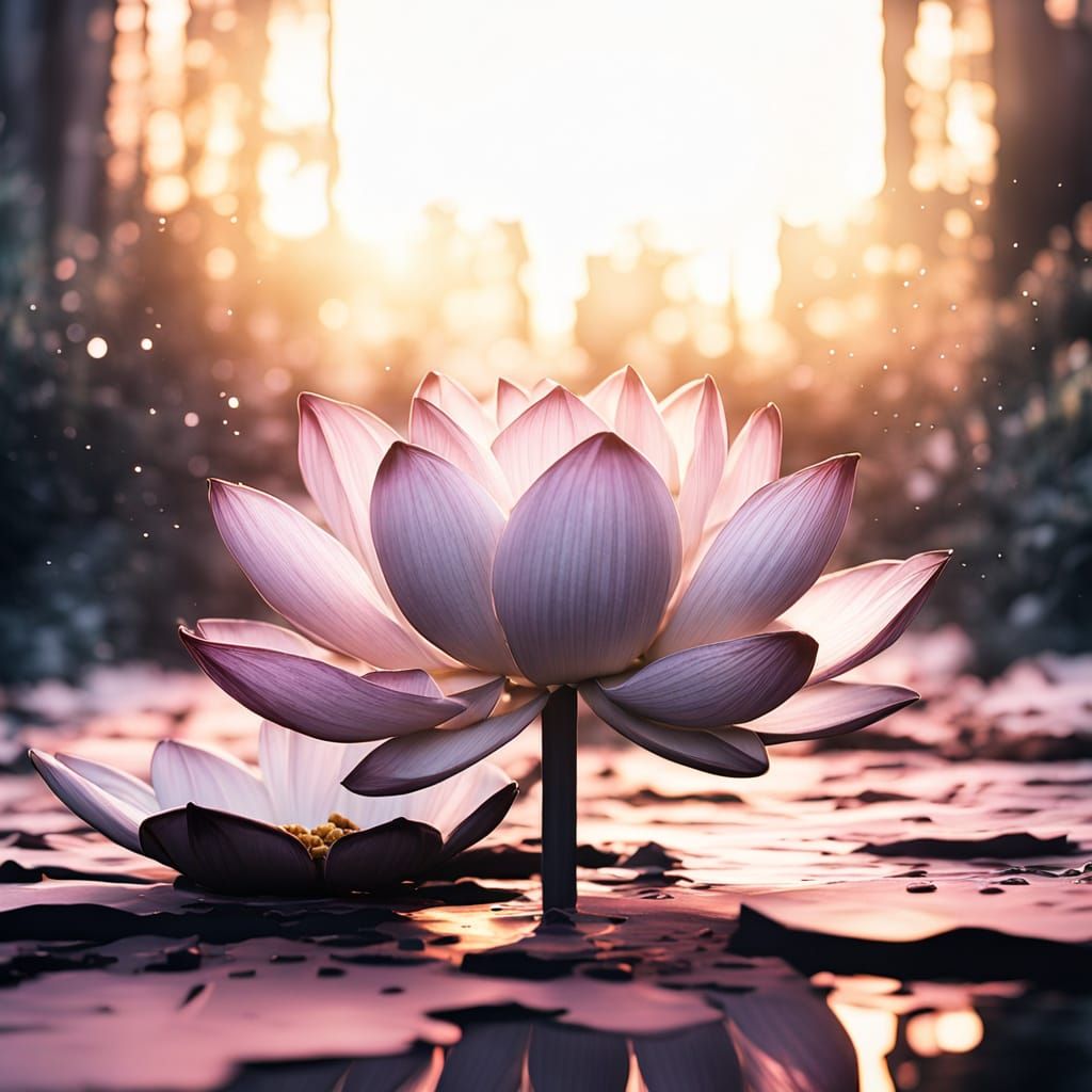 Mystical Lotus Flower in Watercolour Ink Splash Art