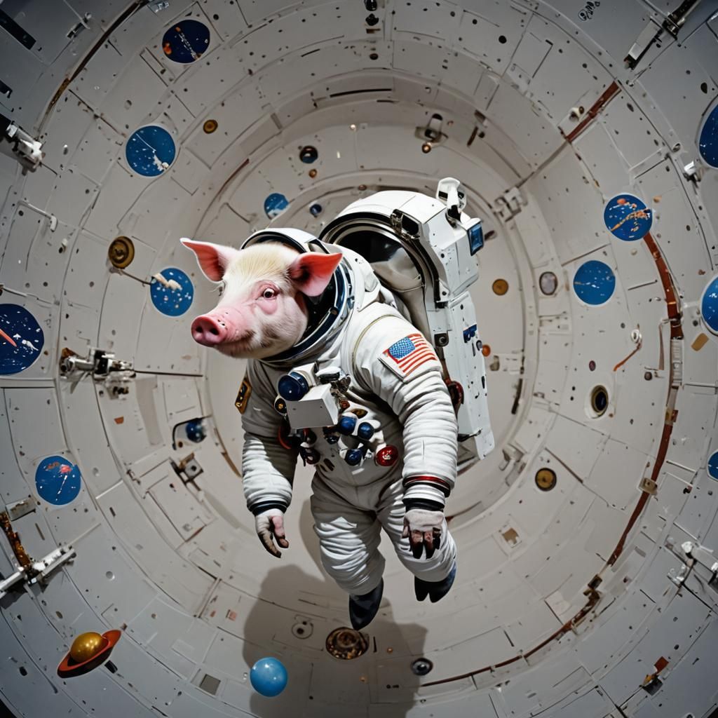 Cosmonaut Pig Floating in Space