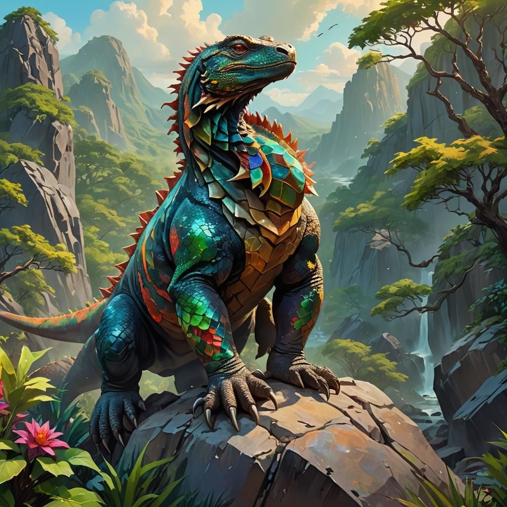 Gemstone Komodo Dragon Concept Art in Oil Painting Style